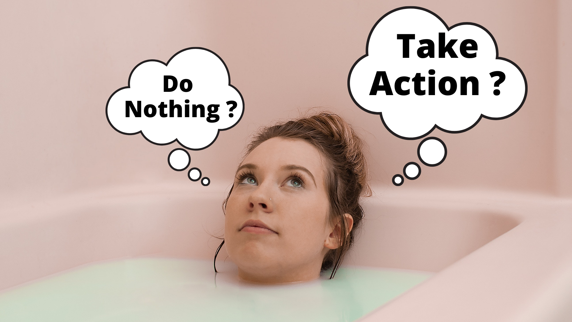 decision-making, image of a woman in a bath making a decision